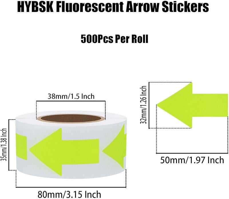 Hybsk Arrow Stickers Bright Eye-Catching Versatile Arrow Signs for Office Marking Plans Total 500 Labels Per Roll (Fluorescence Yellow) - Image 4